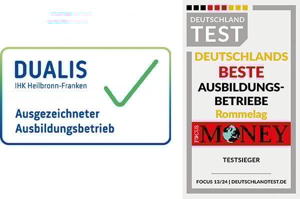 Logos der Dualis Ausbilder Auszeichnung und Deutschlandtest beste Ausbildungsbetriebe des Focus